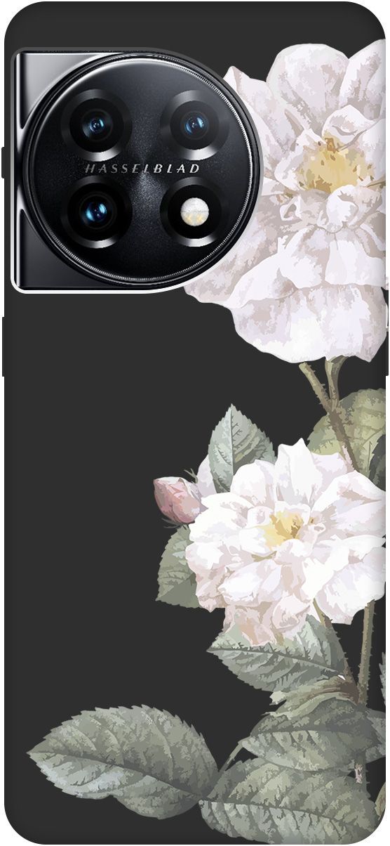 

Матовый Soft Touch Чехол на OnePlus 11 "White Rose" черный, Черный;желтый, 159478