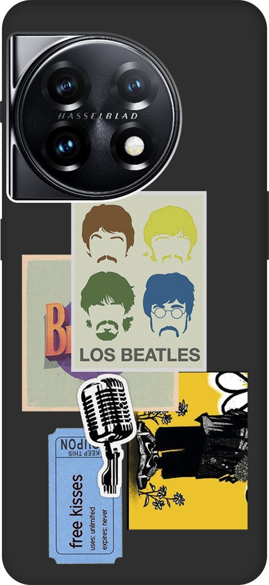 

Матовый Soft Touch Чехол на OnePlus 11 "Beatles Stickers" черный, Черный;белый, 159479