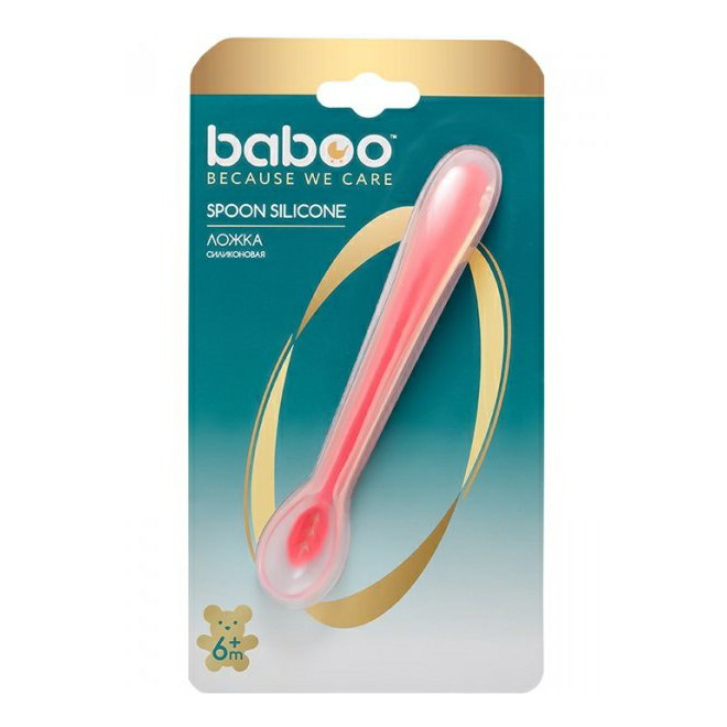 Ложка для кормления Baboo из силикона розовая