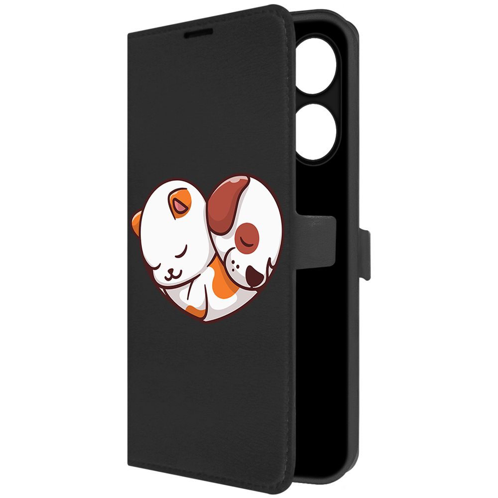 

Чехол-книжка Krutoff Eco Book для Xiaomi Redmi 13 Котёнок и Щенок (черный)