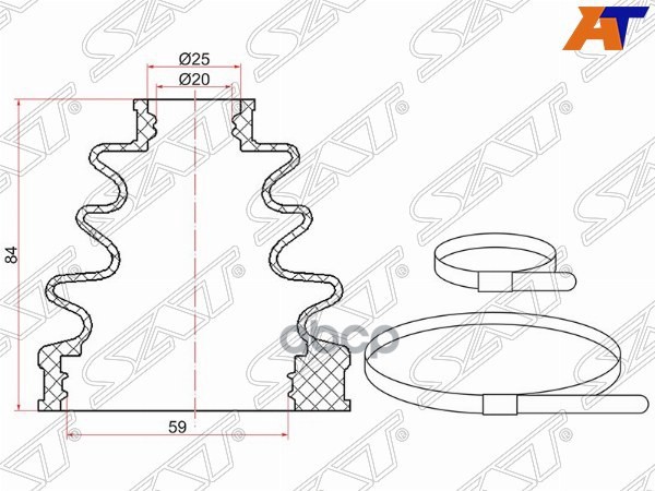 

SAT C-1263T Пыльник шруса внутренний TOYOTA Belta 05-, Vitz 99-09, Porte NNP10 04- 2 хомут