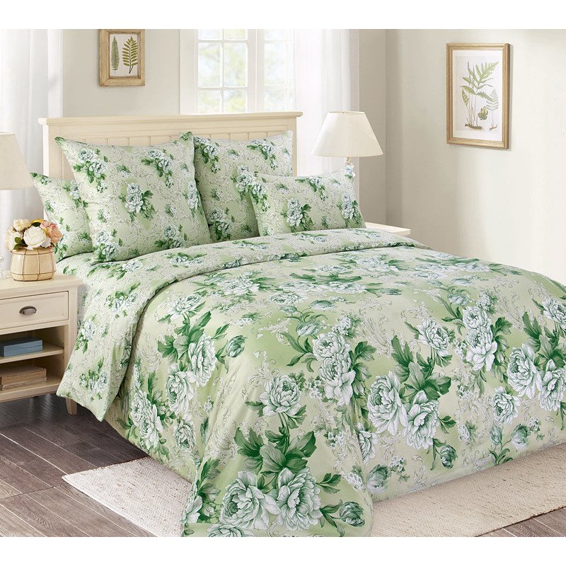 

Простынь евро (220х240) перкаль Белый сад 1 зел компаньон