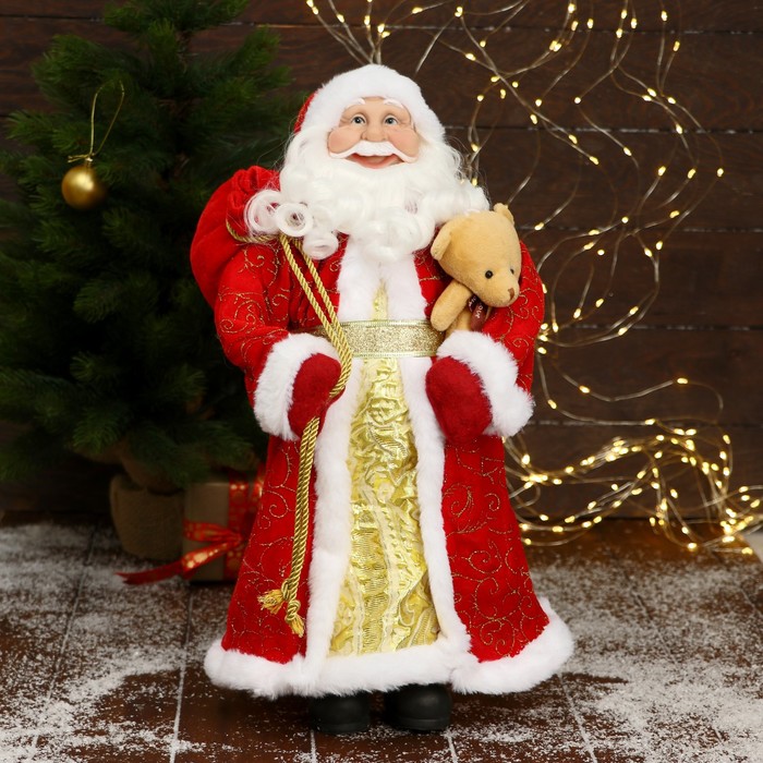 Новогодняя фигурка Зимнее волшебство Дед Мороз в красной подпоясанной шубе 23x18x45 см