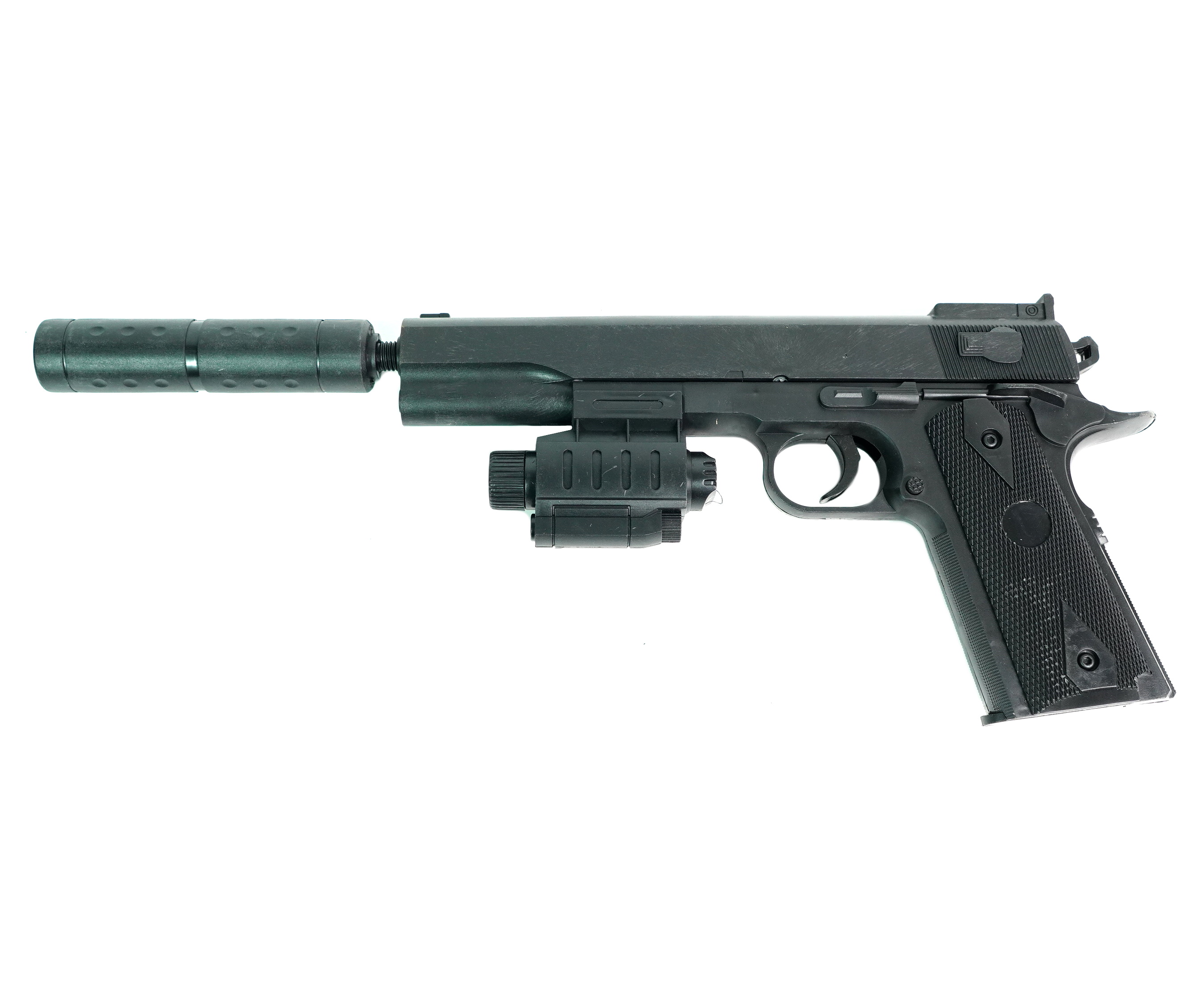 фото Игрушечный пистолет shantou b01409 - colt 1911 (пластик, 6 мм, лцу, глушитель) shantou gepai