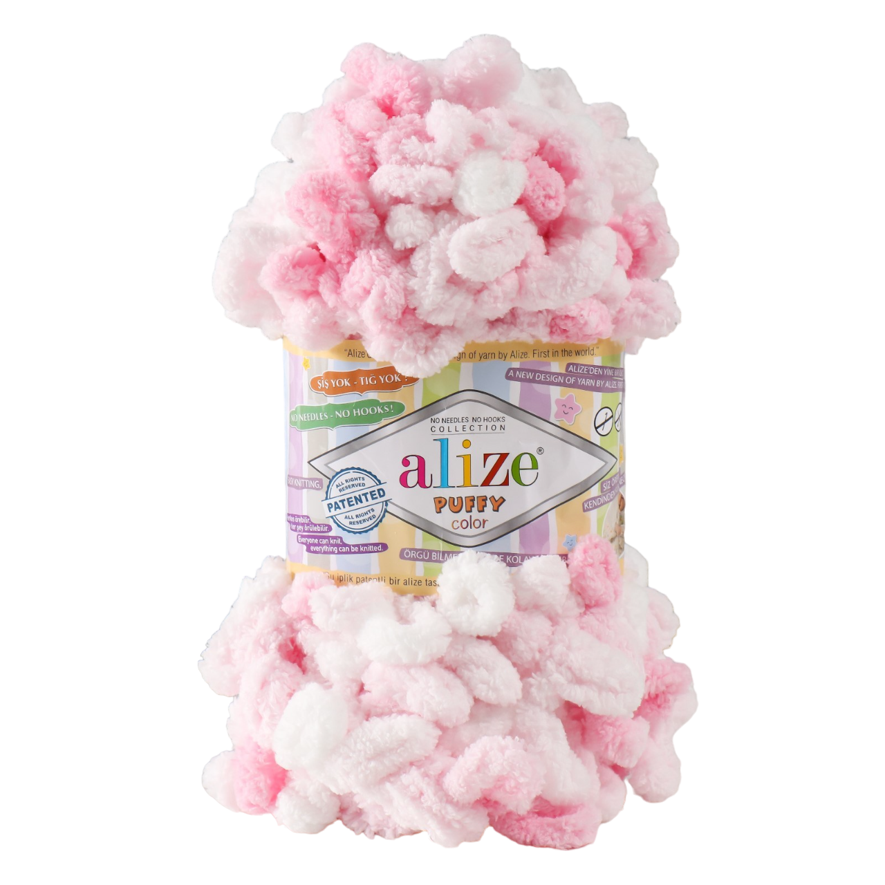 

Пряжа Puffy color 100% микрополиэстер 9м/100г 5863 розово-белый, Розовый