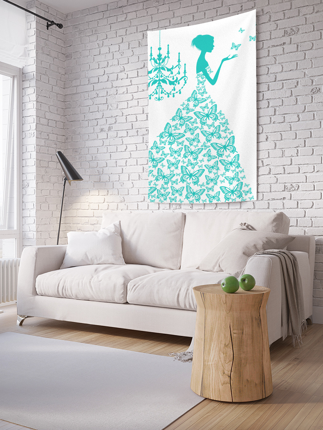 фото Вертикальное фотопанно на стену joyarty "платье с зелеными бабочками", 100x150 см