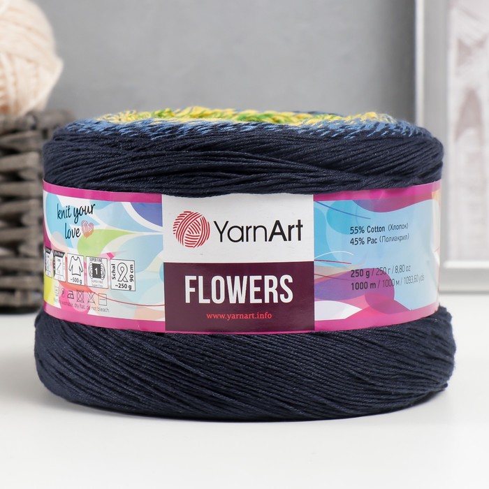 

Пряжа для вязания YarnArt Flowers 55% хлопок, 45% полиакрил 1000м/250гр 250 разноцветный