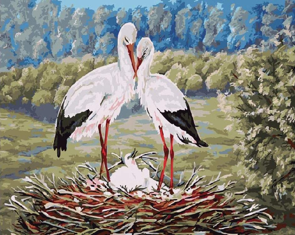 

Картина по номерам ВанГогВоМне Семья аистов, 40x50, Семья аистов