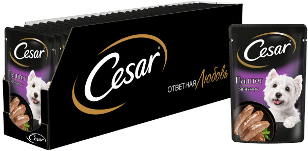 

Влажный корм для собак Cesar, паштет с ягненком, 28 шт по 80 г