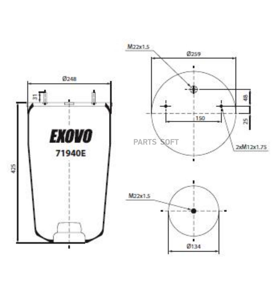 

EXOVO ПНЕВМОАМОРТИЗАТОР 1шт