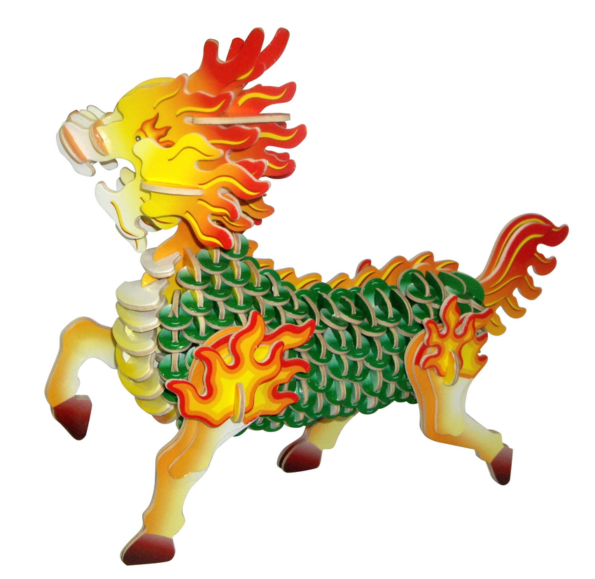 

Сборная деревянная модель Wooden Toys Килин цветная