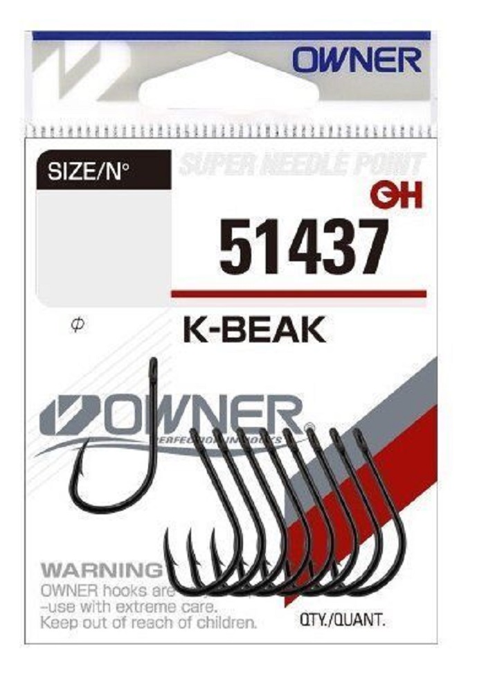 

Одинарные крючки Owner Beak классические №1, с колечком, загнутое острие, с бородкой, Черный, 5177