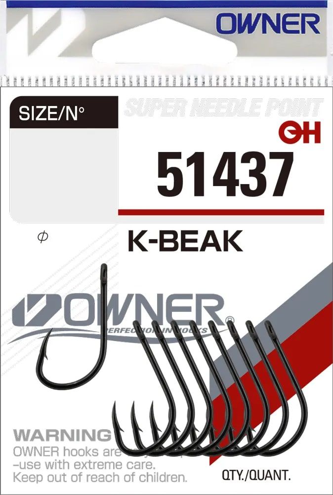 

Одинарные крючки Owner Beak классические №6, с колечком, загнутое острие, с бородкой, Черный, 5177