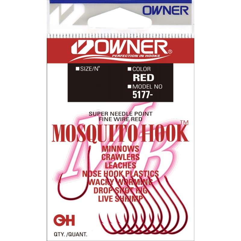 

Одинарные крючки Owner Chod Hook классические №6, с колечком, загнутое острие, с бородкой, Красный, 5177-053