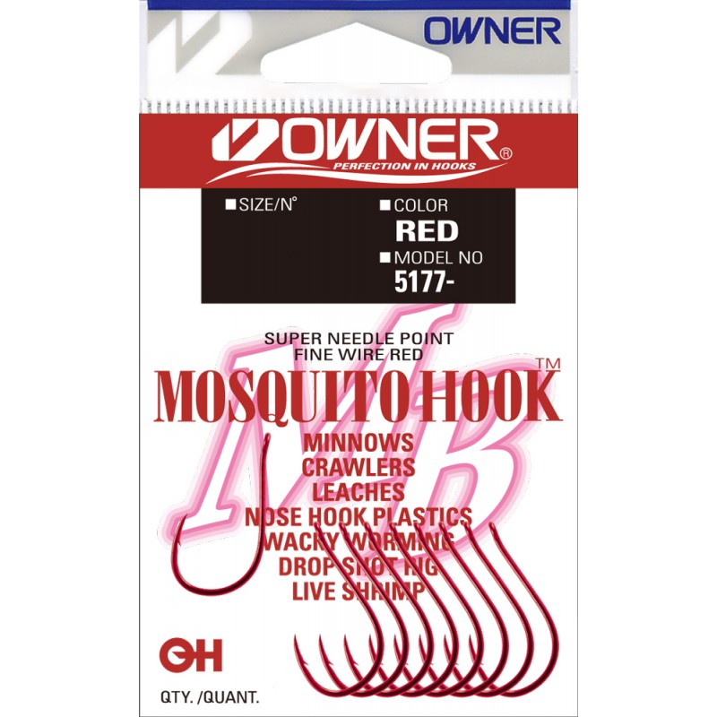 

Одинарные крючки Owner Chod Hook классические №10, с колечком, загнутое острие, с бородкой, Красный, 5177-013