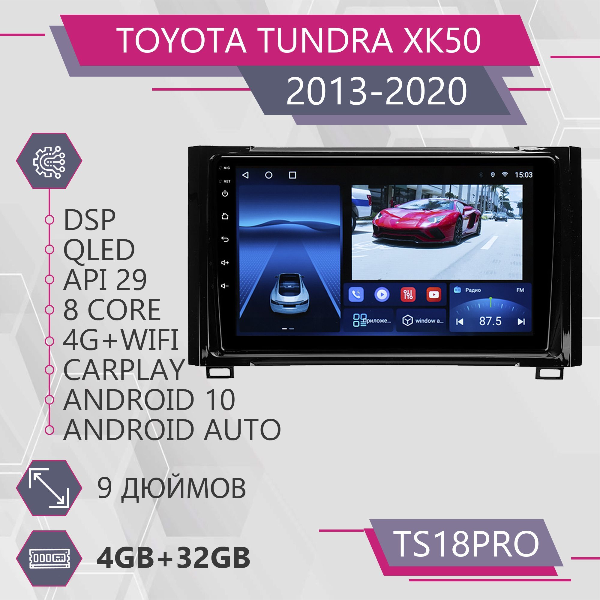 Магнитола Точка Звука TS18Pro для Toyota Tundra XK50 / Тойота Тундра 4+32GB 2din