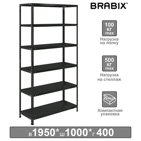 

Стеллаж металлический BRABIX "ГРАФИТ MS KD-195/40-6", лофт, 195х100х40 см, 6 полок, 291272, Черный