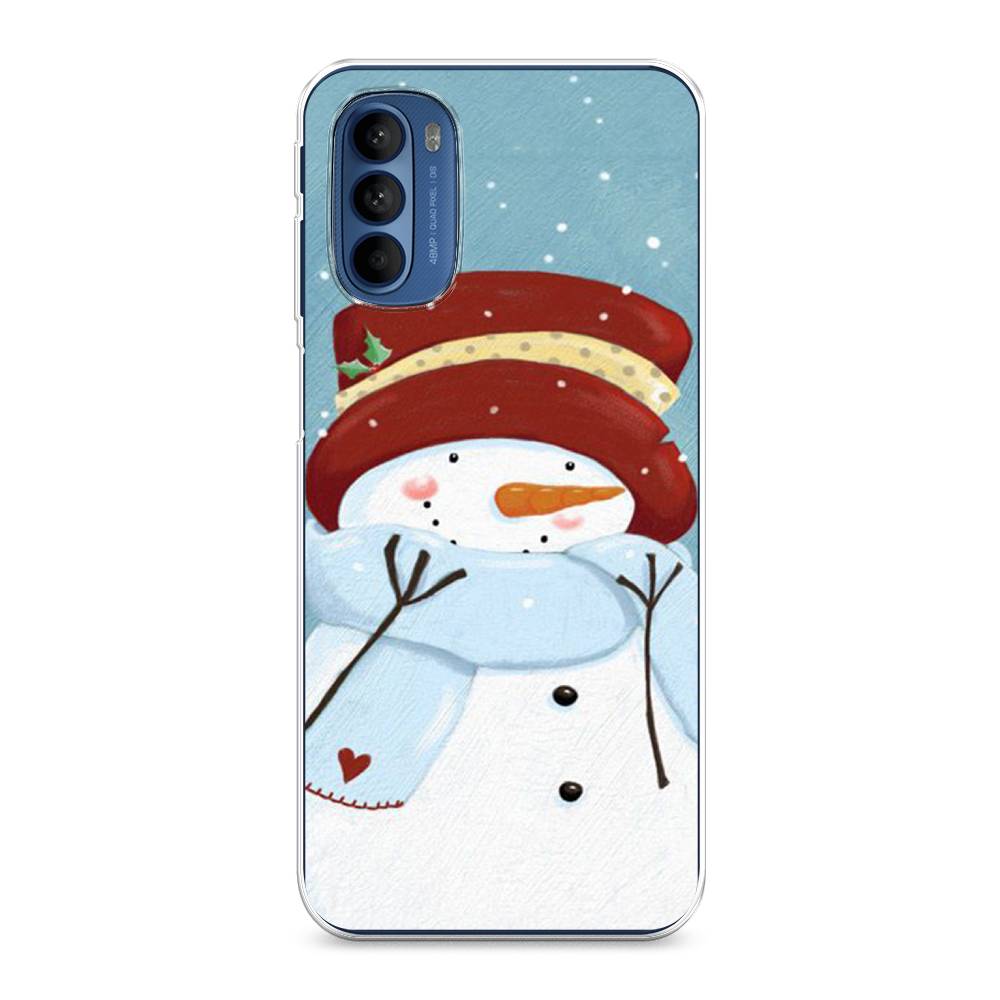

Чехол на Motorola Moto G31 "Застенчивый снеговик", Голубой;белый;красный, 242550-5