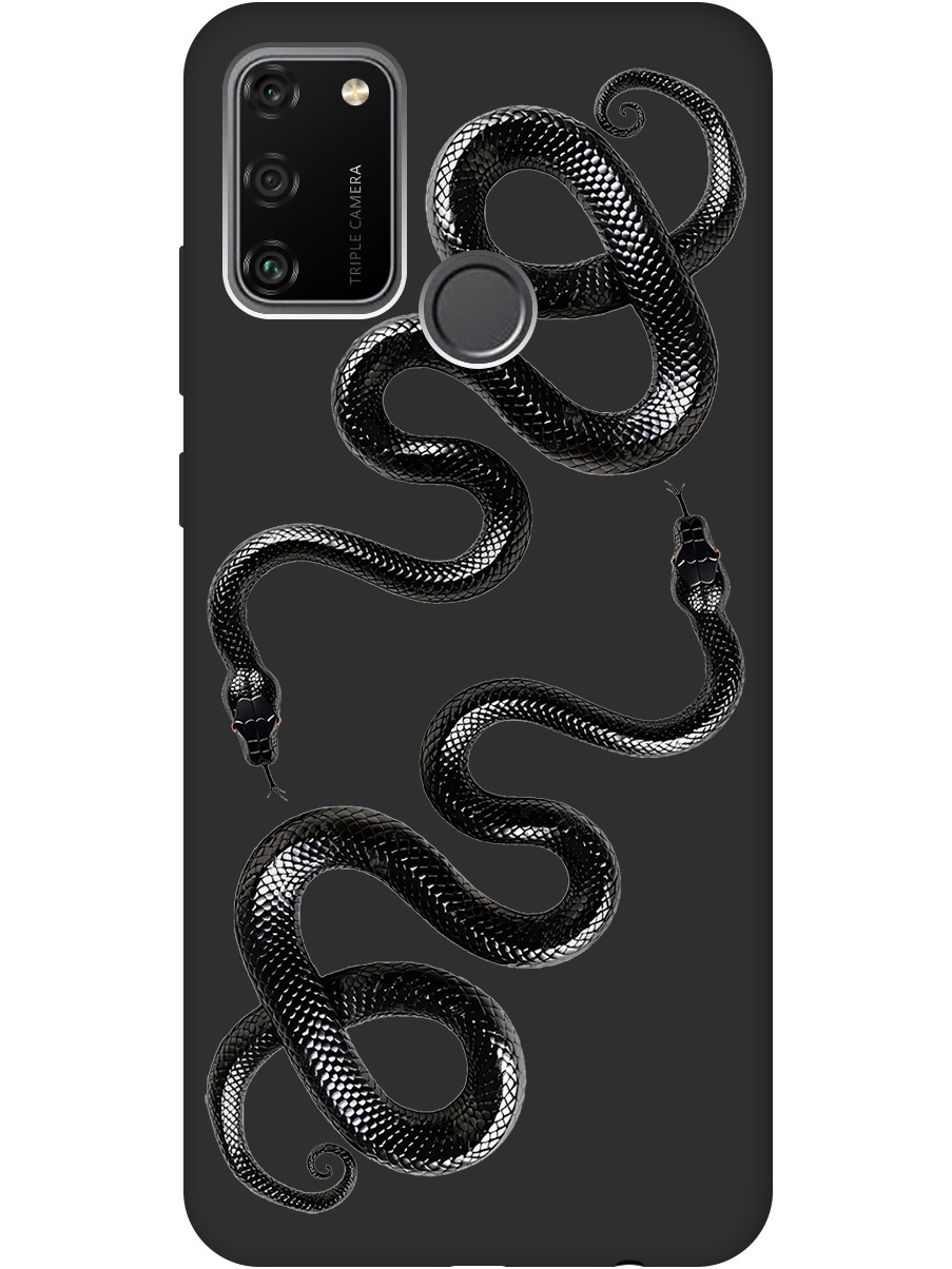 

Силиконовый чехол на Honor 9A с принтом "Черные мамбы" матовый черный, 722942013