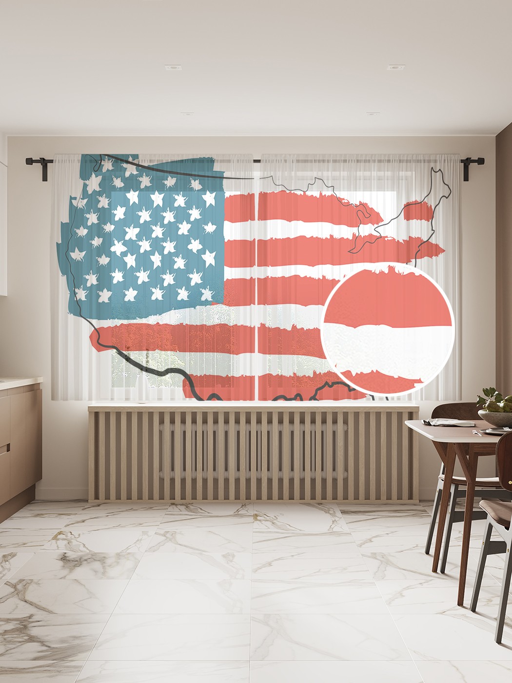 фото Фототюль joyarty "нарисованный флаг сша на карте" 145x180см, 2 полотна, лента, 50 крючков
