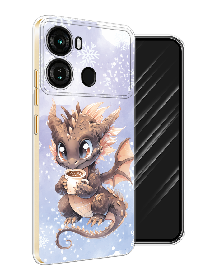 

Чехол Awog на Itel P40 "Дракончик с кружкой тёмный", Бежевый;розовый;серый, 3201350-1