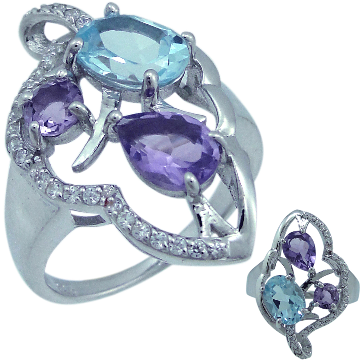 фото Кольцо из серебра с топазом и аметистом р. 18 balex jewellery 1405937644