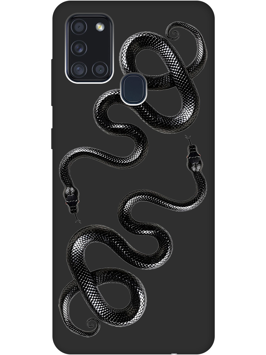 

Силиконовый чехол на Samsung Galaxy A21s с принтом "Черные мамбы" матовый черный, 723009313