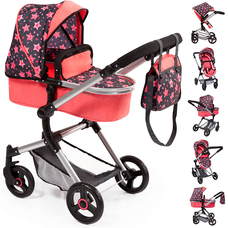 Коляска для кукол BAYER Combi Dolls Pram Neo Vario коралловая со звездочками