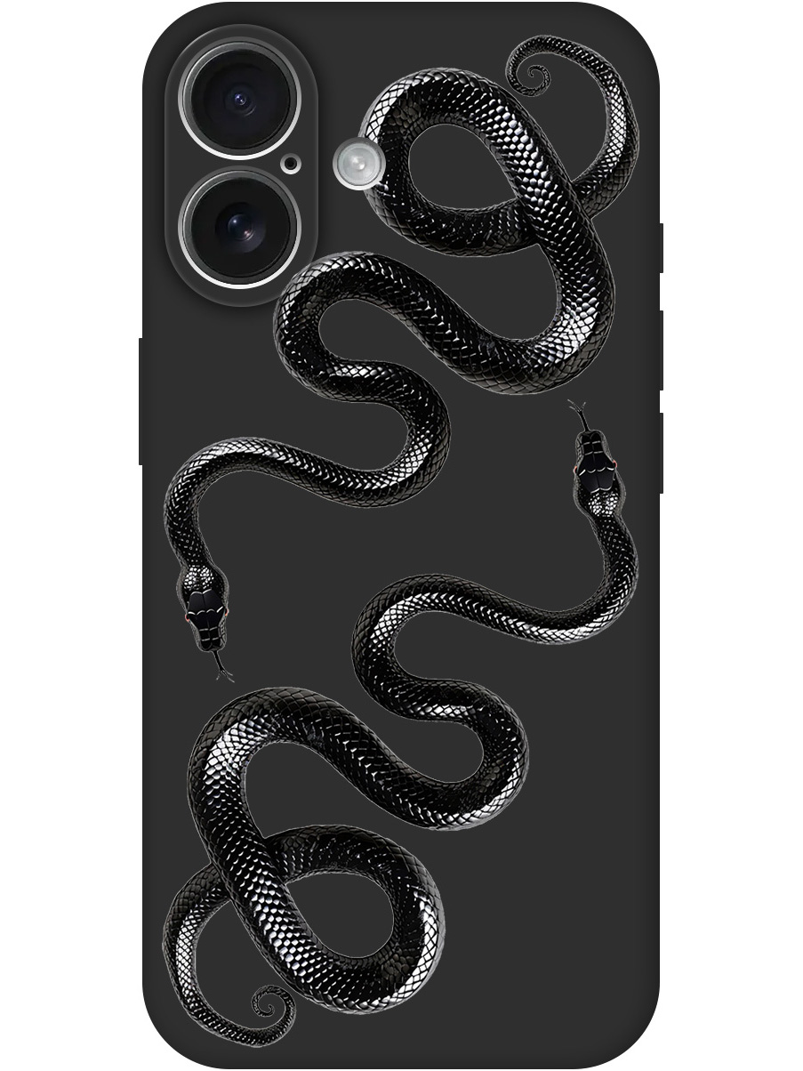 

Силиконовый чехол на Apple iPhone 16 с принтом "Черные мамбы" матовый черный, 785196513