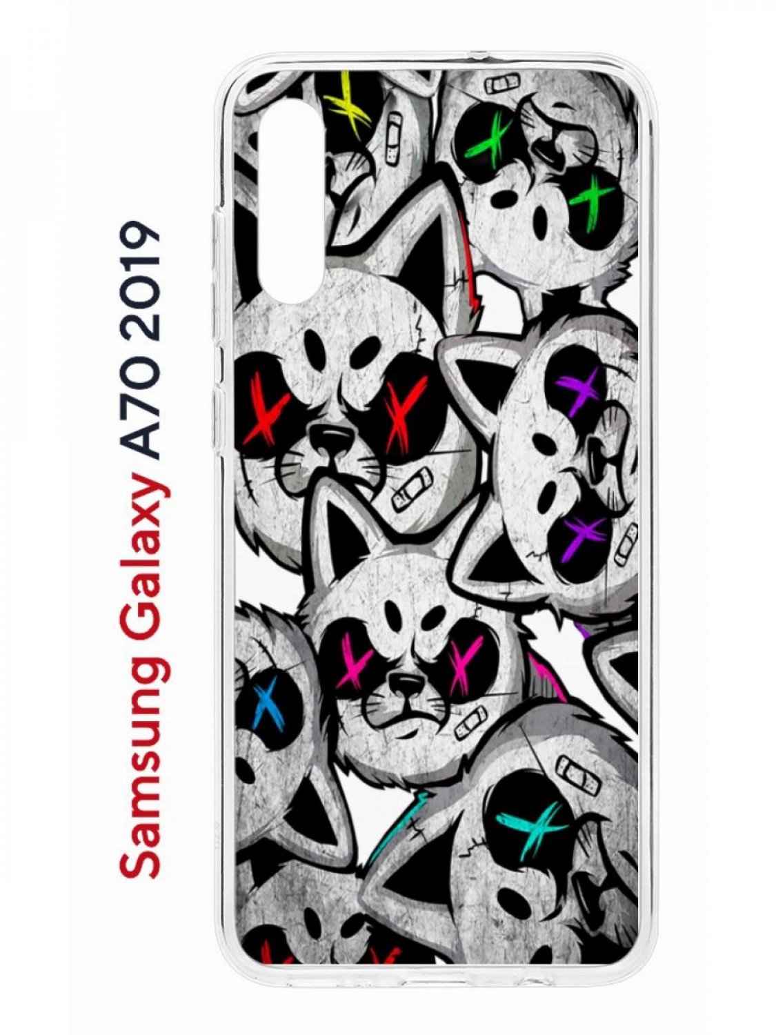 Чехол на Samsung Galaxy A70 Kruche Print Angry Cats,противоударный силиконовый бампер