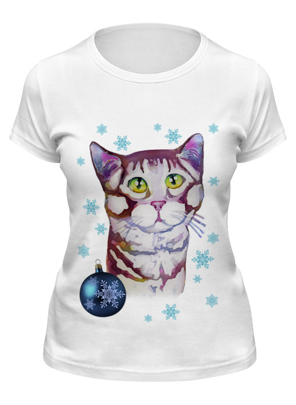 

Футболка женская Printio Котик в снежинках. белая 2XL, Белый, Котик в снежинках.