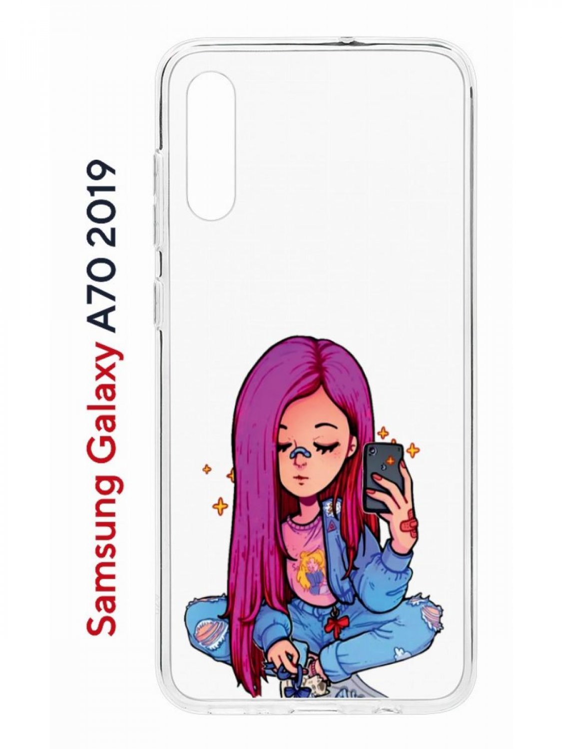 фото Чехол на samsung galaxy a70 kruche print pink hair,противоударный силиконовый бампер кruче