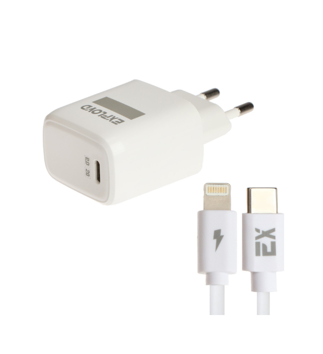 

Сетевое зарядное устройство Exployd EX-Z-1372, USB-C, 3 А, Lightning, быстрая зарядка