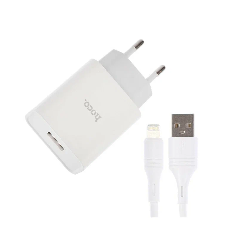 

Сетевое зарядное устройство Hoco C81A, USB - 2.1 А, кабель Lightning 1 м, белый