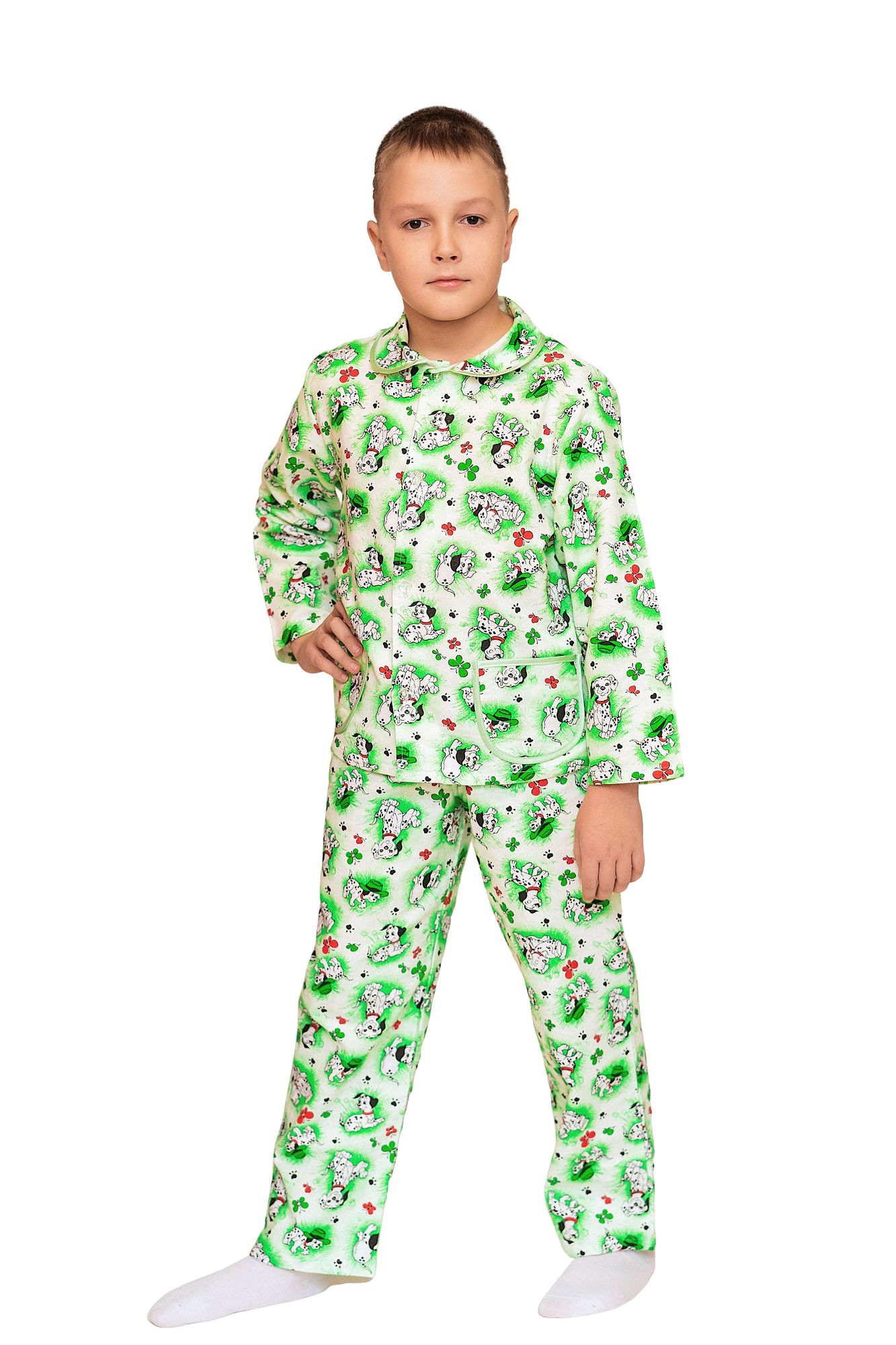 Пижама для мальчика, модель 307, фланель 26 размер, Долматинцы, зеленый 4046-5