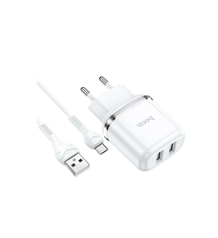 

Сетевое зарядное устройство Hoco N4, 2 USB - 2.4 А, кабель microUSB 1 м, белый
