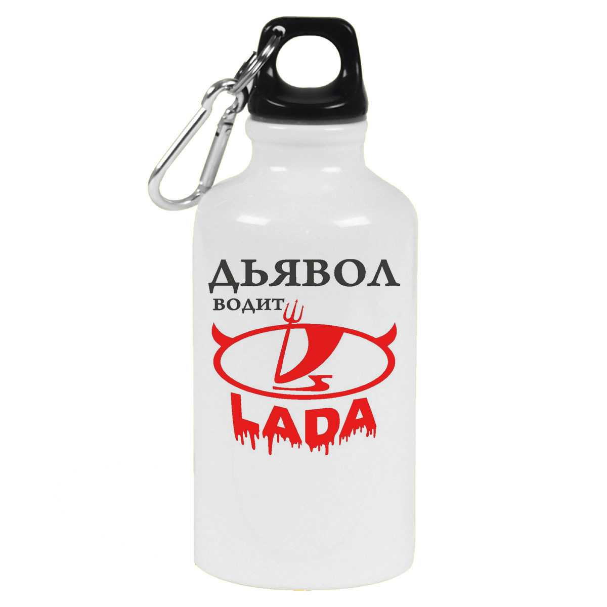 

Бутылка спортивная CoolPodarok Дьявол водит Lada (лада), Белый