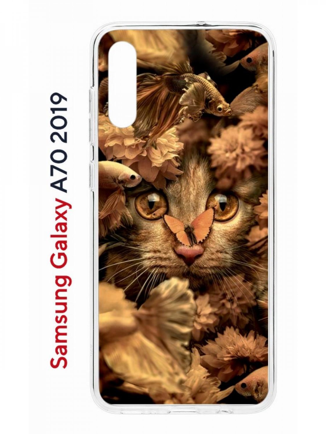 фото Чехол на samsung galaxy a70 kruche print котик с рыбками,противоударный силиконовый бампер кruче