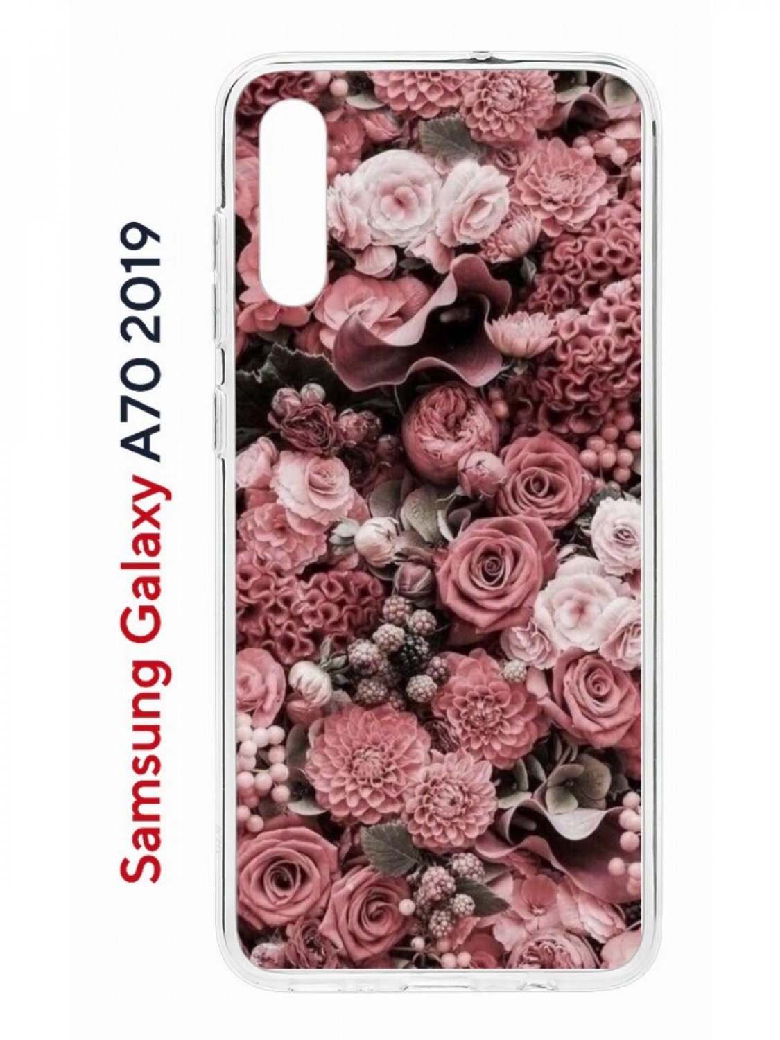 Чехол на Samsung Galaxy A70 Kruche Print цветы,противоударный силиконовый бампер с принтом