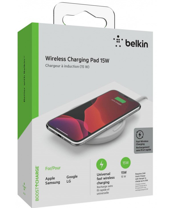 фото Беспроводное зарядное устройство belkin wia002btwh 15w (белый)