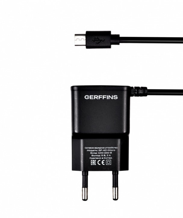 фото Сетевое зарядное устройство gerffins gf-ac-micro 1хmicrousb 2.1a (черный)