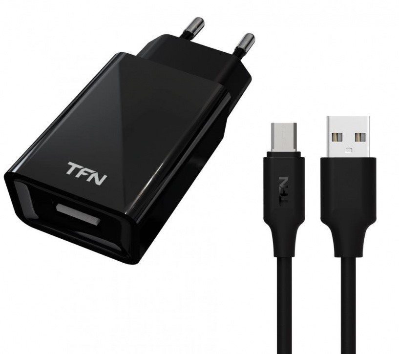 фото Сетевое зарядное устройство tfn usb + кабель microusb (черный)