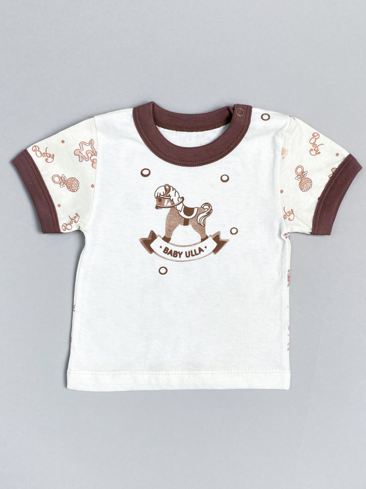 

Детская футболка с коротким рукавом Baby Ulla, молочная, коричневая, р.68, Бежевый;коричневый, Baby Ulla
