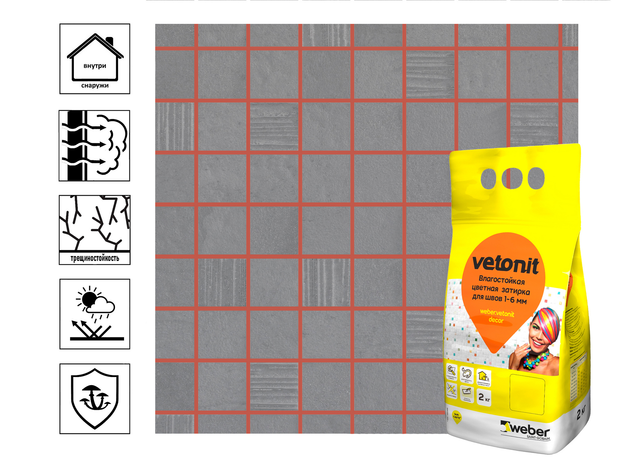 

Затирка для швов Weber Vetonit 2 кг, кармин