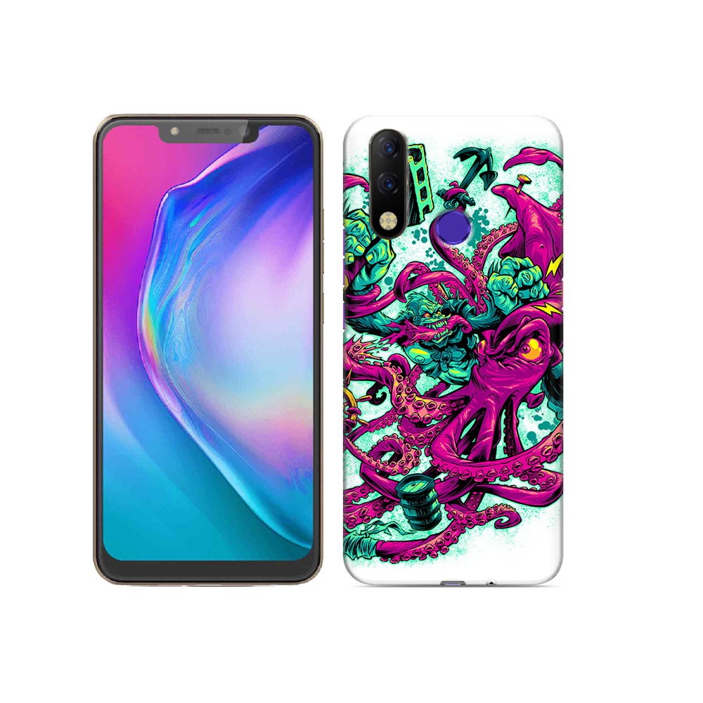 

Чехол MyPads Tocco для Tecno Spark 3 Pro фиолетовый кракен, Прозрачный, Tocco