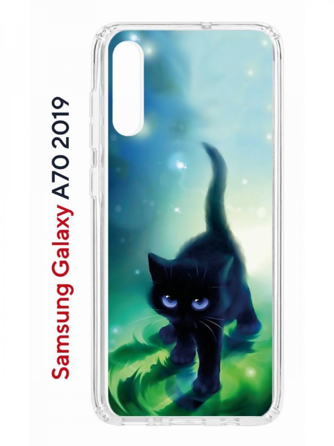 Чехол на Samsung A70 Kruche Print Черный кот,противоударный бампер,с защитой камеры