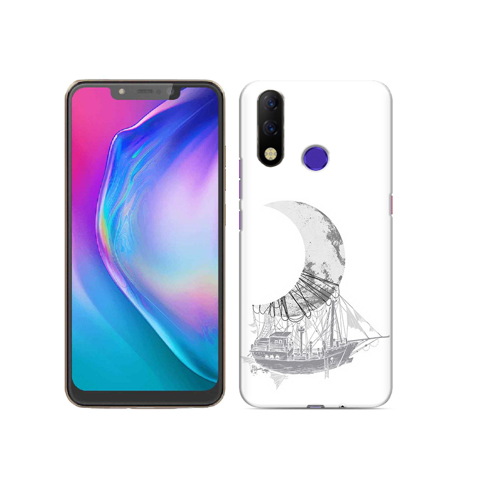 

Чехол MyPads Tocco для Tecno Spark 3 Pro черно белый корабль полумесяц, Прозрачный, Tocco