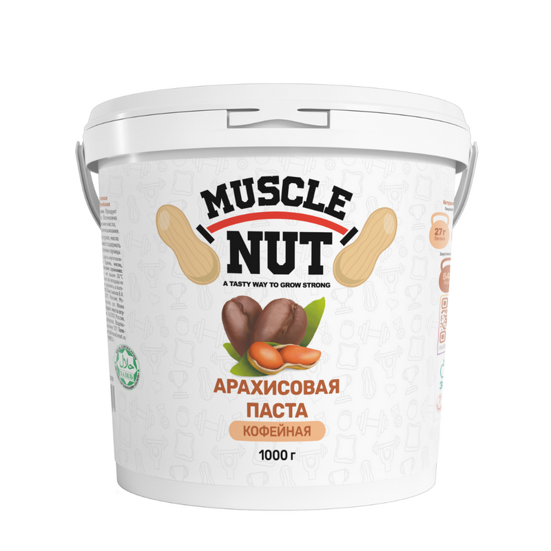 Арахисовая паста Muscle Nut кофейная, без сахара, натуральная, высокобелковая, 1000 г