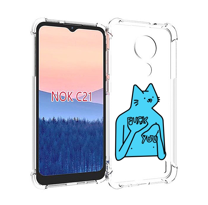 

Чехол MyPads голубой-кот-фак-ю для Nokia C21, Прозрачный, Tocco