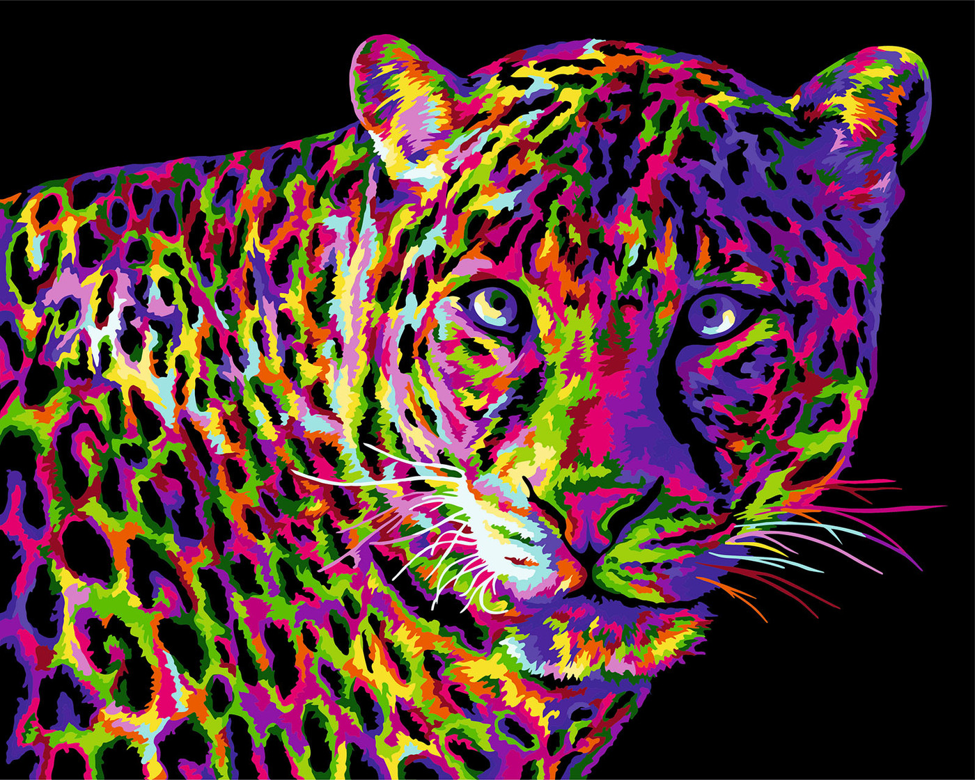 фото Картина по номерам русская живопись цветной леопард 40х50см